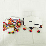 Di0041 Navratri Multicolor Embroidered Bow Hair Clip with Mirror Work & Pom-Pom Danglers [Pack of 2]