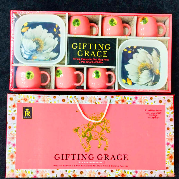 Di0251 Gifting Grace 8 Pcs Exclusive Tea Mug with Snacks Platter Set