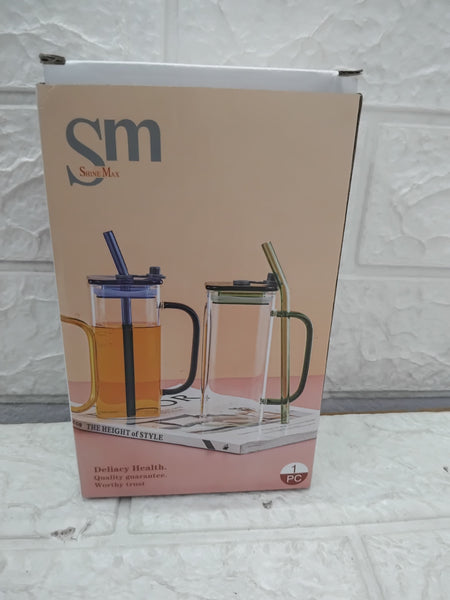 AM3720 Glass Mug Sipper Tumbler with Lid and Silicon Straw