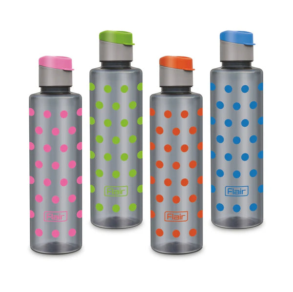 AM3655 Flair Plastic Polka Pet Fliptop Cap Water Bottles Set Of 4 Pcs