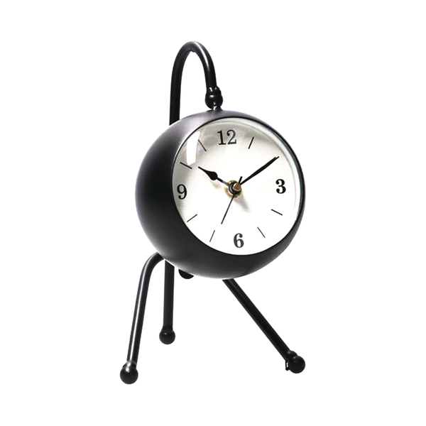 TM0108 Vintage-Style Black Metal Round Table Clock with Tripod Stand - Pack of 1