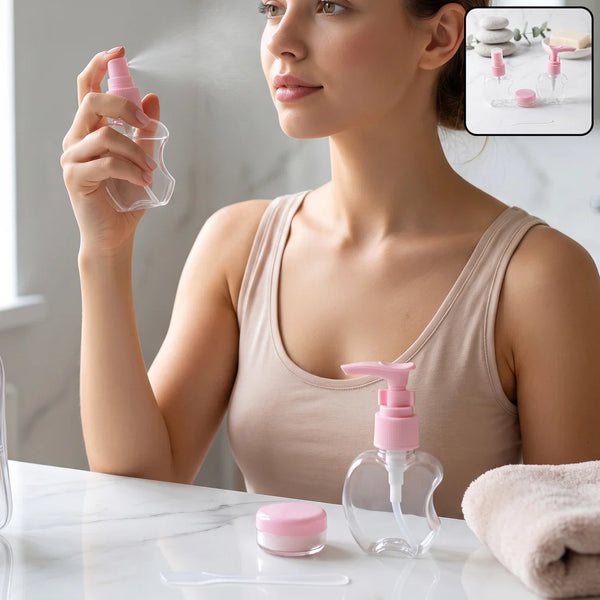 A06902 Travel Refillable Empty Cosmetic Bottle Set with Spray Pump Jar (4 Pc Set)