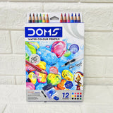 AM6079 DOMS Super Soft Hexagonal Pre-Sharpened Water Soluble Colour Pencils | Free Watercolor Paper, Sharpener & Water Brush | 3.3mm Watercolor Lead | 12 Shades | Pack of 1