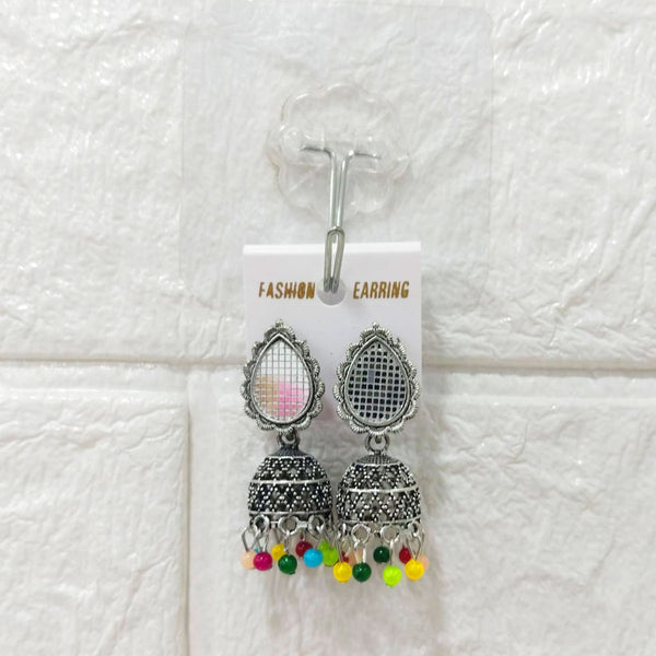 Di0300 Oxidized Silver Jhumka Earrings with Multicolor Beads – Traditional & Fashion Jewelry
