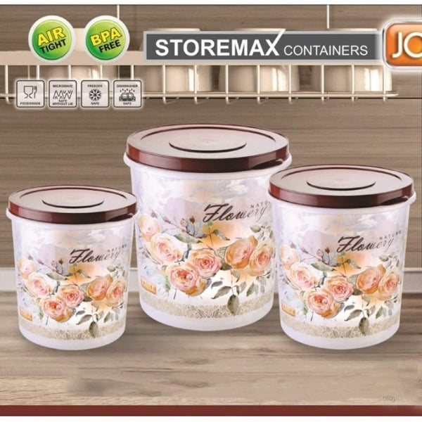 AM3946 Joyful Storemax 3 Piece Printed Kitchen Storage Container Set with Scoop, Capacity – 5000 ml, 7500 ml, 10000 ml