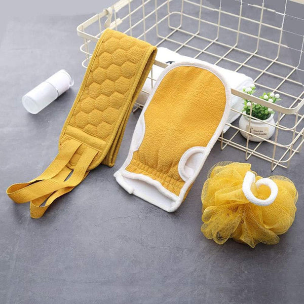 AM5638 3 PCS Bathing Exfoliating Set (MultiColour) - Back Scrubber exfoliating gloves - Easy to clean For Men And Women (Set of 1)