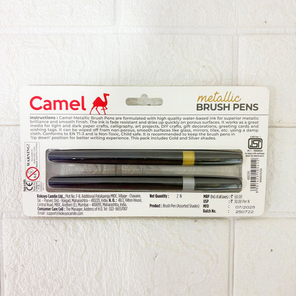 AM6298 Camel Metallic Brush Pens 2 Shades Gold & Silver