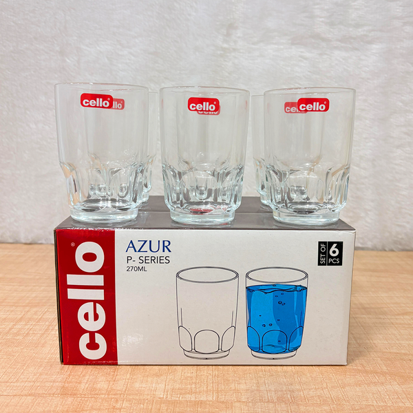AM6556 Cello Azur P-Series Glass Tumbler Set, 270ml (Set of 6)