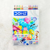 AM5041 Doms Super Soft Hexagonal Pre-Sharpened Water Soluble Colour Pencils 12 Shades 8392