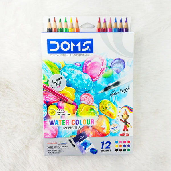 AM5041 Doms Super Soft Hexagonal Pre-Sharpened Water Soluble Colour Pencils 12 Shades 8392