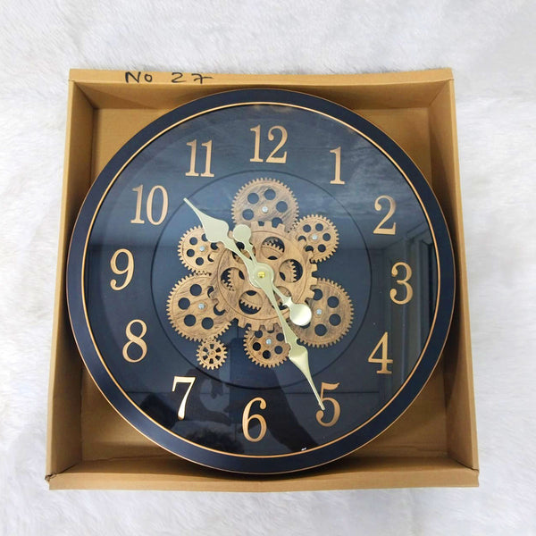 AM6253 Glam Black & Gold Industrial Gear Wall Clock