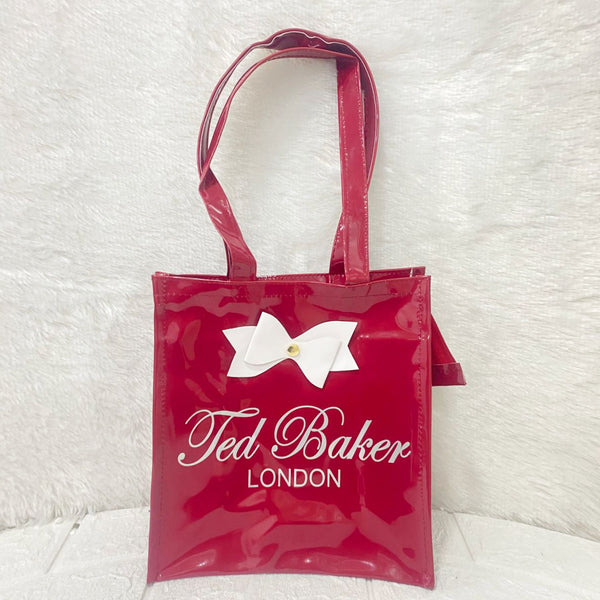 AM6260 Medium Ted Baker London Glossy Red Small Tote Bag with White Bow
