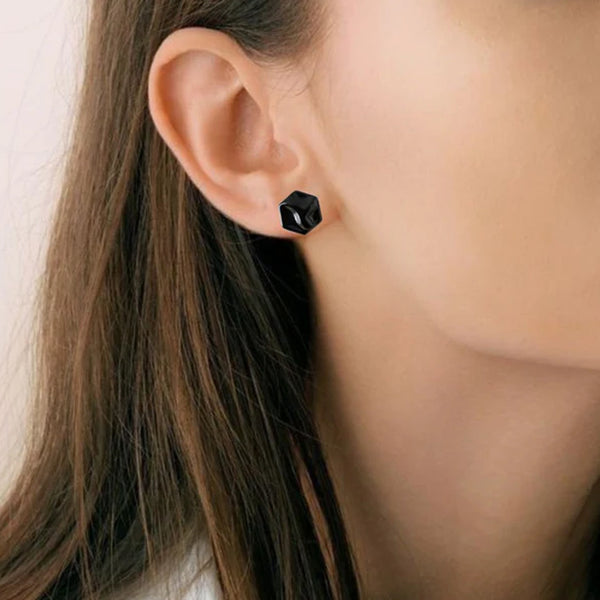 AM5762 Multi-Design Jet Screw Black Earrings for Girls and Women (1 Pair)