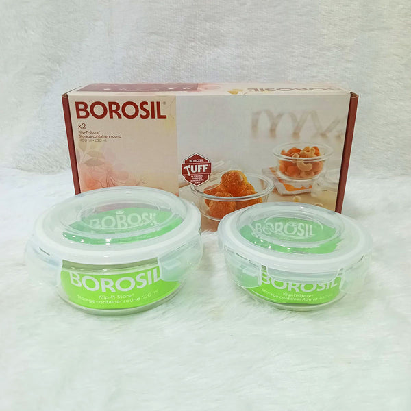 AM6184 Borosil Klip n Store Round Glass Container Set of 2pc (400ml+620ml)