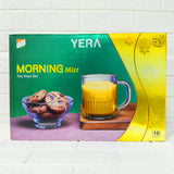 Di0203 YERA Morning Mist Glass Tea Snax Set - 10 Piece Combo (6 Mugs & 4 Bowls)
