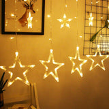 Di0066 10 Fairy Stars LED Curtain String Lights with Flashing Modes - 5x5 (Warm)