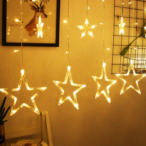Di0066 10 Fairy Stars LED Curtain String Lights with Flashing Modes - 5x5 (Warm)