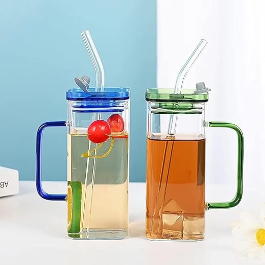 AM3720 Glass Mug Sipper Tumbler with Lid and Silicon Straw