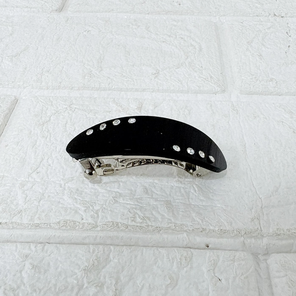AM6390 Elegant Black Oval Rhinestone Hair Clip - Sparkle Snap Barrette