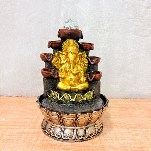 TM0019 Lord Ganesha Tiered Indoor Water Fountain with LED/Crystal Ball Accent