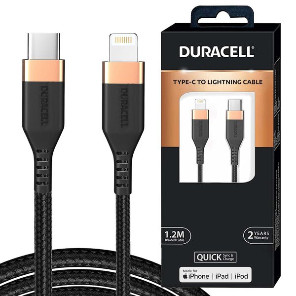 AM5885 Duracell USB Type C To Lightning Apple Certified (Mfi) Braided Sync & Charge Cable - 3.9 Feet (1.2M)