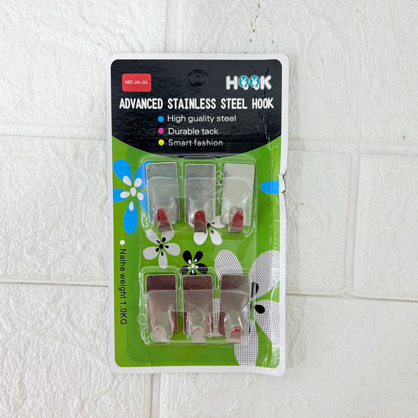 AM6361 Multipurpose Rectangular Steel Adhesive Hooks (Pack of 6)