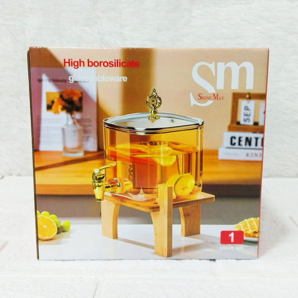 AM6275 High Borosilicate Glass Juice Dispenser with Wooden Stand – 1 Pc