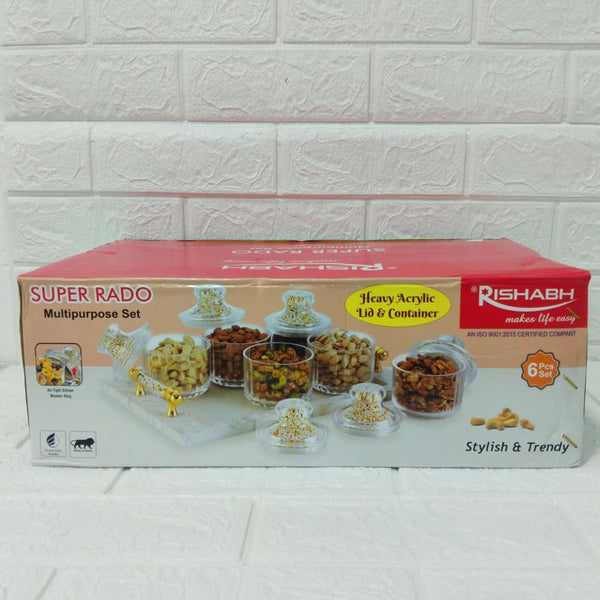 Di0152 Rishabh Super Rado Multipurpose 6 Jar Set with Marble-Look Tray & Golden Handles