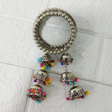 Di0220 Navratri Special Oxidized Silver Bracelet with Colorful Beaded Jhumka Charms
