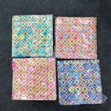 AM6282 Medium Vibrant Geometric & Floral Print Zipper Jute Bag - Reusable Shopping and Carry Bag
