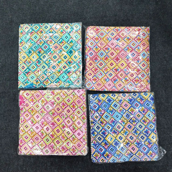 AM6282 Medium Vibrant Geometric & Floral Print Zipper Jute Bag - Reusable Shopping and Carry Bag