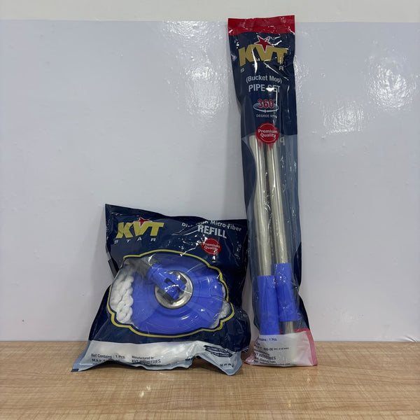 A07979 KVT Star 360° Spin Bucket Mop Stick & Micro-Fiber Refill Set