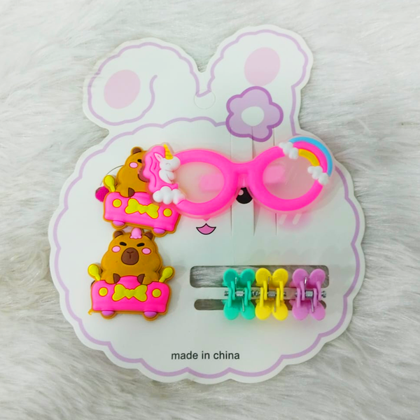 AM6218 Kids Cartoon Hair Accessory Set – Cute Goggles Hairpin, Bear Hair Bands & Mini Hair Clutchers