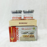 AM6162 Borosil Classic Jars With Wooden Tray - 2Pcs (600 ml Each)