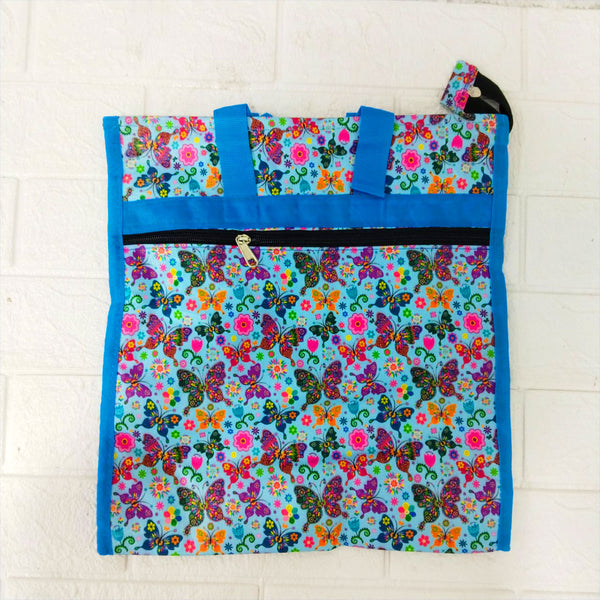 AM6283 Small Vibrant Butterfly Print Jute Bag - Zippered Multi-Purpose Shoulder Bag