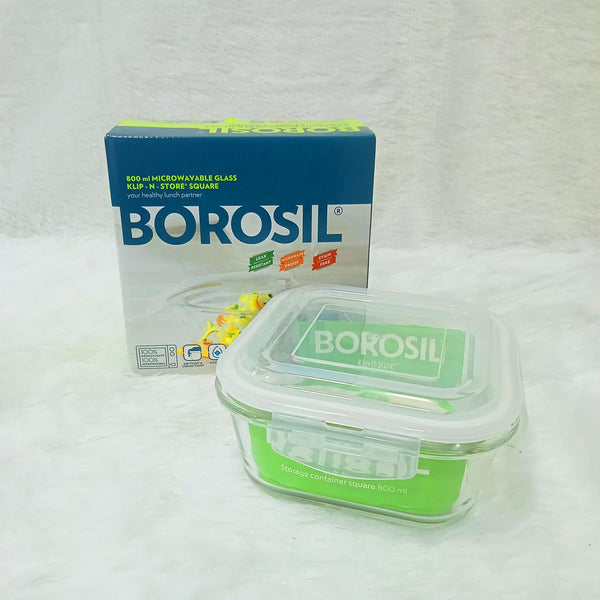 AM6194 Borosil Klip N Store Square Glass Container - 800 ml with Air Tight Lid