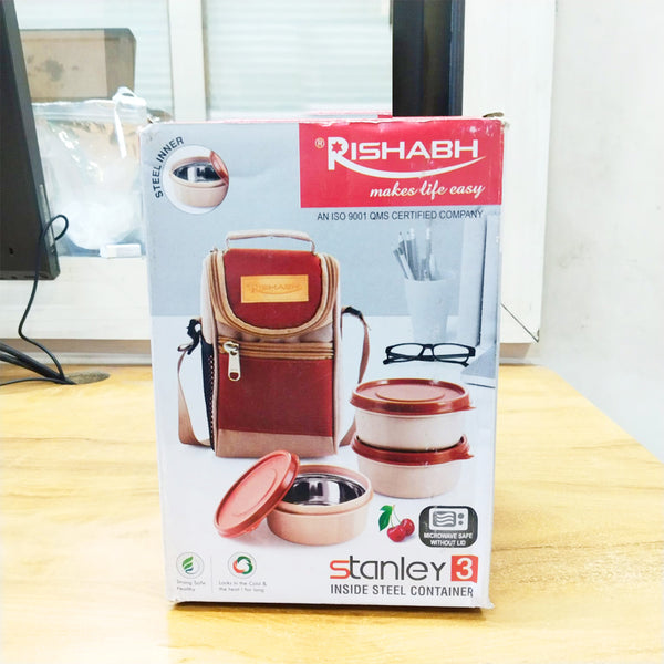 AM5653 Rishabh Galaxy Stanley 3 Inside Steel Container - Microwave Safe and 100% Leak Proof Lunch Box 3 Containers Lunch Box