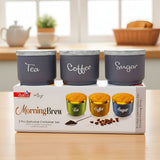 TM0080 Morning Brew 3-Piece Matte Grey Tea, Coffee, and Sugar Container Set