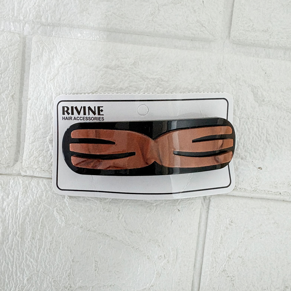 AM6385 Elegant Brown & Black Geometric Design Hair Clip / Snap Hair Barrette