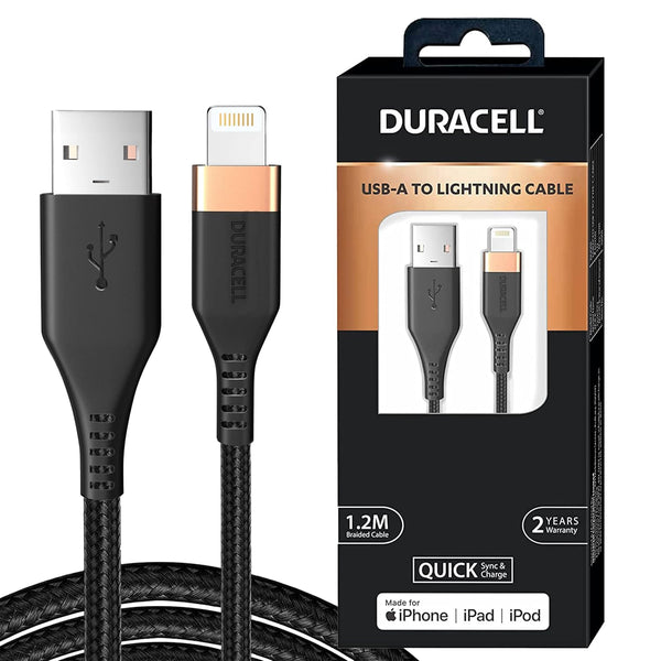 AM5886 Duracell USB-A To Lightning Apple Certified (Mfi) Braided Sync & Charge Cable - 3.9 Feet (1.2M)