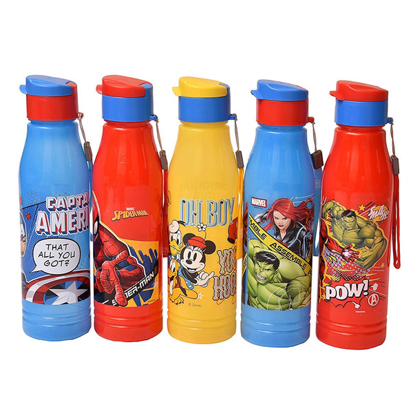 3823 Cartoon Printed Plastic Water Bottle for Kids - 400 ML