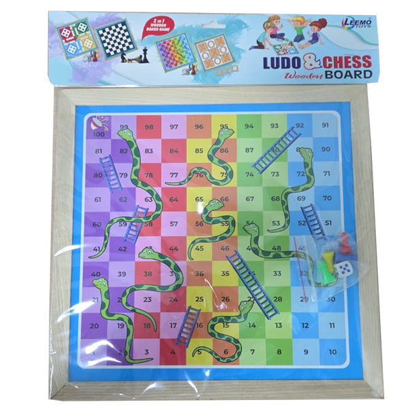AM6433 Ludo and Snake & Ladders Board Game Set, 31 cm x 31 cm Board, Plastic Tokens Pack of 1 Both Side Play it Wooden Corner Toy