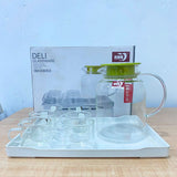 AM5991 Classic Transparent Glass Water Jug with 4 Cups & Tray – Elegant Drinkware Set