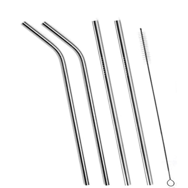 0579 Set of 4 Stainless Steel Straws & Brush (2 Straight straws, 2 Bent straws, 1 Brush)