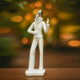 AM6133 Modern MicMan Singer Figurine Showpiece – White & Silver Decorative Idol