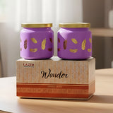 TM0077 Wonder Lime Green Feather Design Decorative Jar with Gold Lid - 2pc