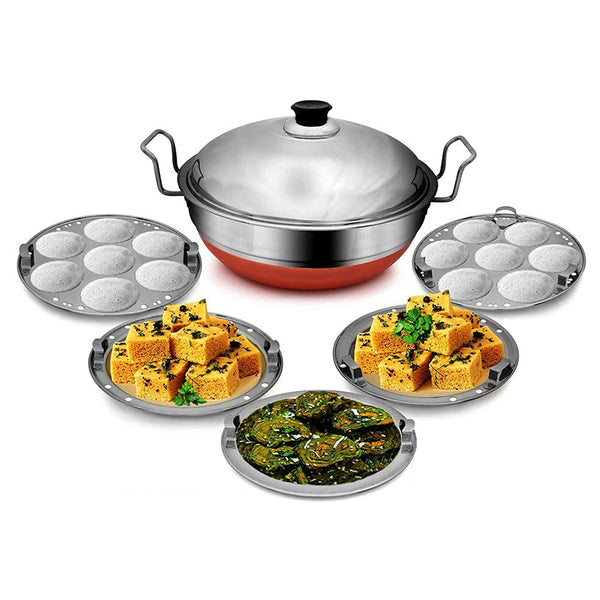 3833 3 in 1 Stainless Steel Copper Induction Kadai ( 2 Idli Plate, 2 Dhokla Plate, 1 Steam Plate )