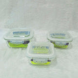 AM6183 Borosil Klip n Store Square Glass Container Set of 3pc (320ml+520ml+800ml)