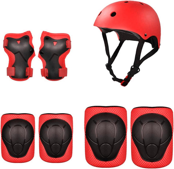 3417 Skating Kit Set Suitable for 10 to 14 Years for Protection Skating Helmet Knee Cap Ankle Cap Pam Protector Gloves for Cycling and Skating Colour Red Size Large