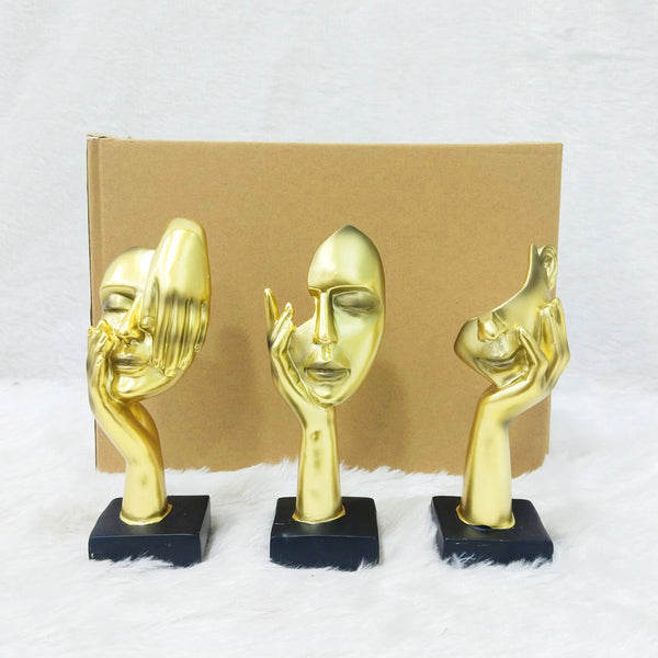 AM6232 Golden Thinker Abstract Face Sculptures (No.3) – Set of 3pcs